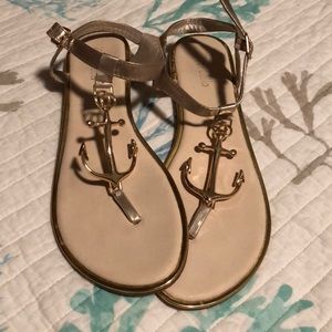 Size 10 Cream and Gold Anchor Sandals